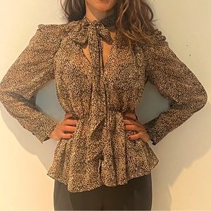 Leopard print silky business chiq top